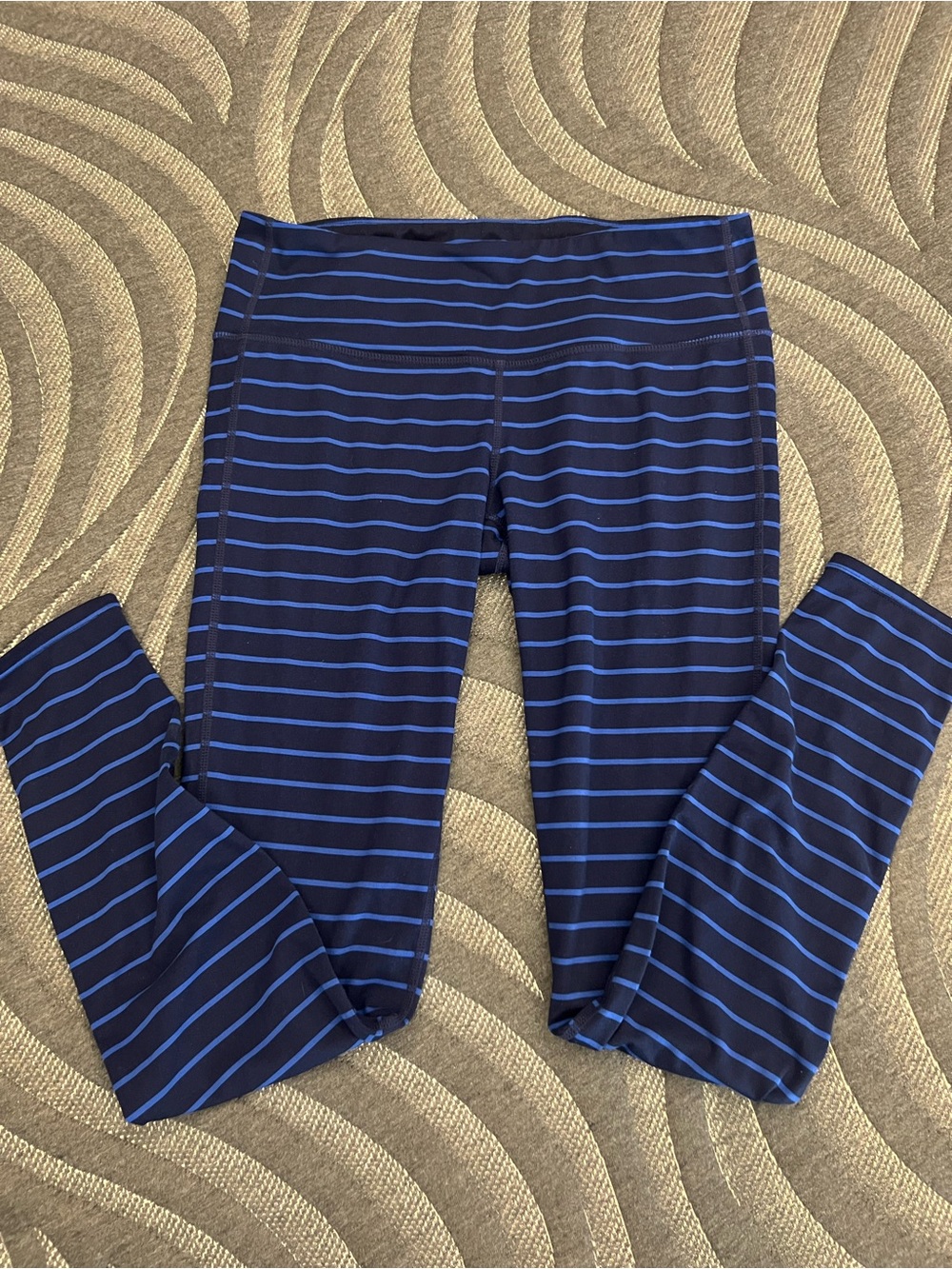 Athleta Navy and Royal Blue Striped Leggings size M